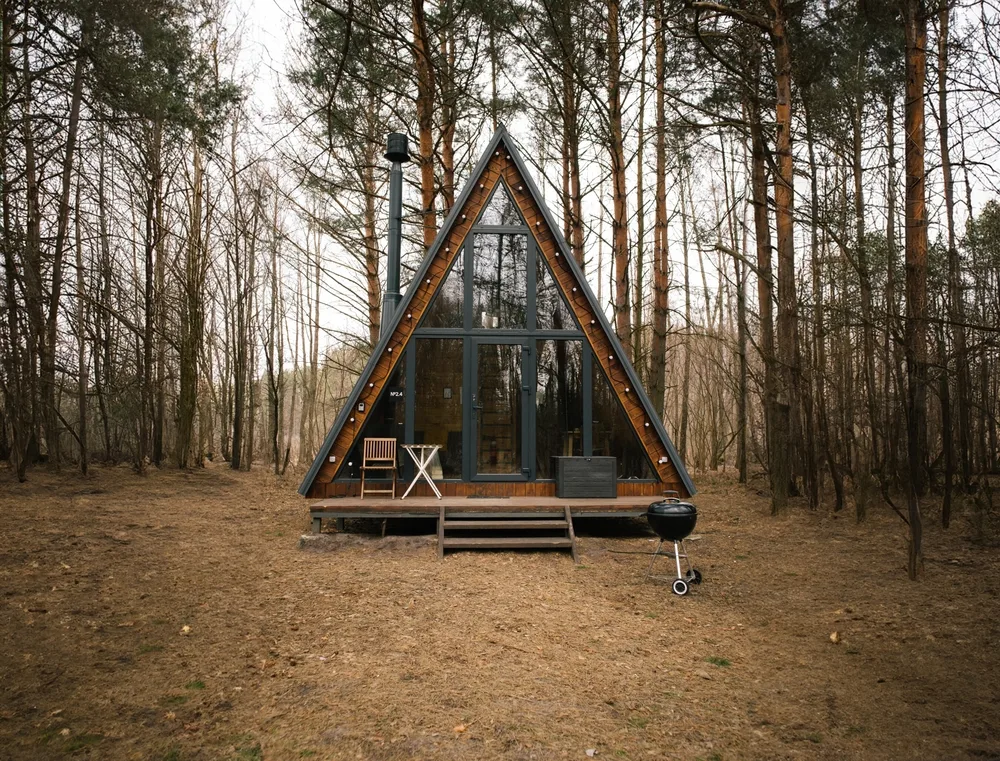 Wooden,Tiny,A-frame,House,In,The,Woods